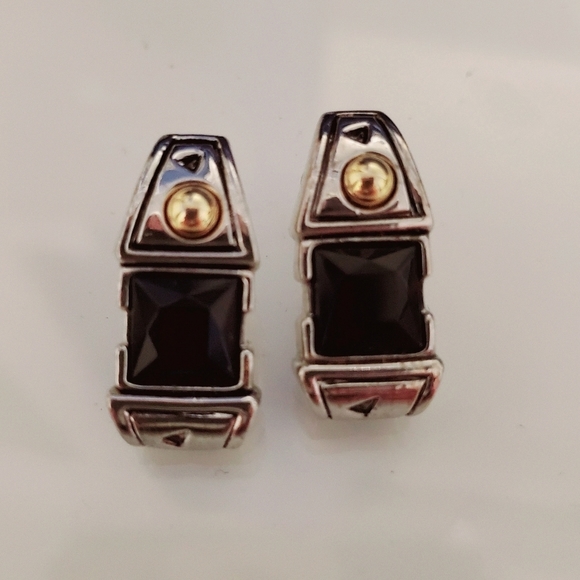 Jewelry - Vintage Black Onyx Silver Plated Earrings